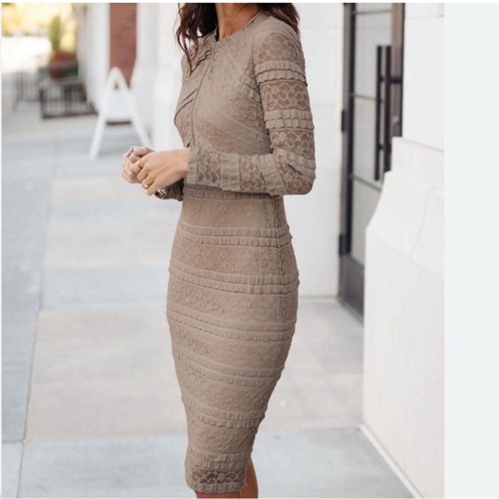 Böhme Carmen Tan Lace Boho Dress Size XSmall